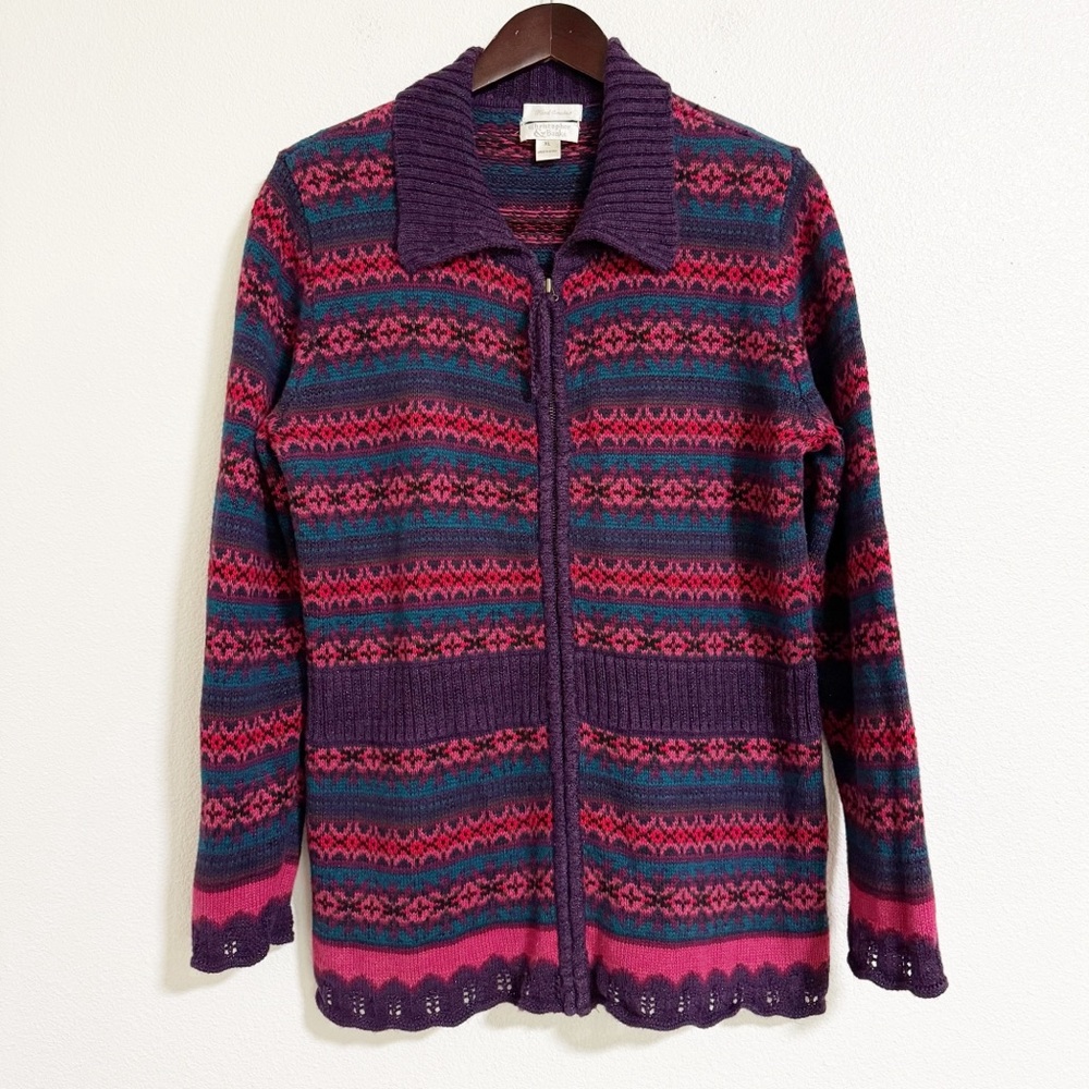 Vintage Y2K Christopher Banks Striped Hand Crochet Zip Up Cardigan